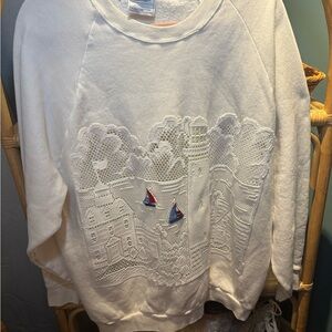 Vintage White Sweatshirt with Nautical Embroidery